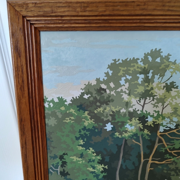 Vintage Paint By Number Framed Garden Bridge River - Picture 3 of 10